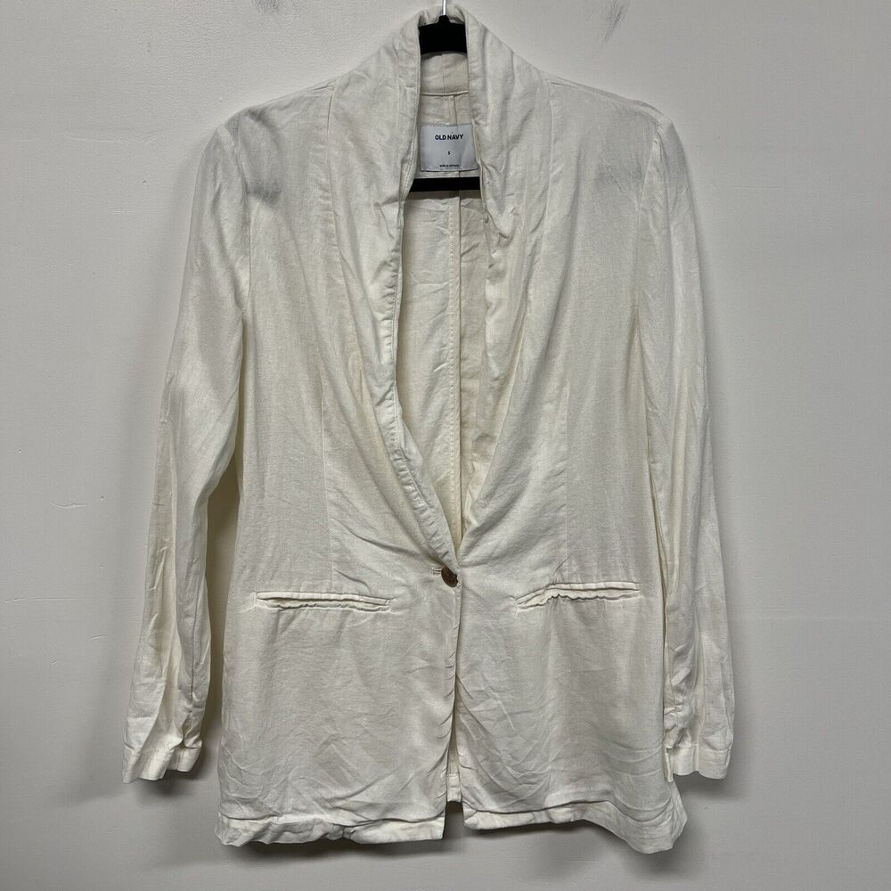 Old Navy Linen Blend Blazer Womens Size S Off White Summer Office Business